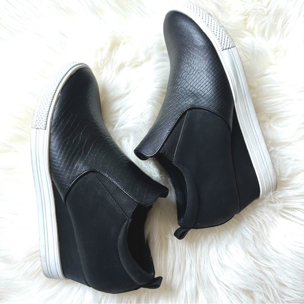 Black wedge sneaker booties size 10